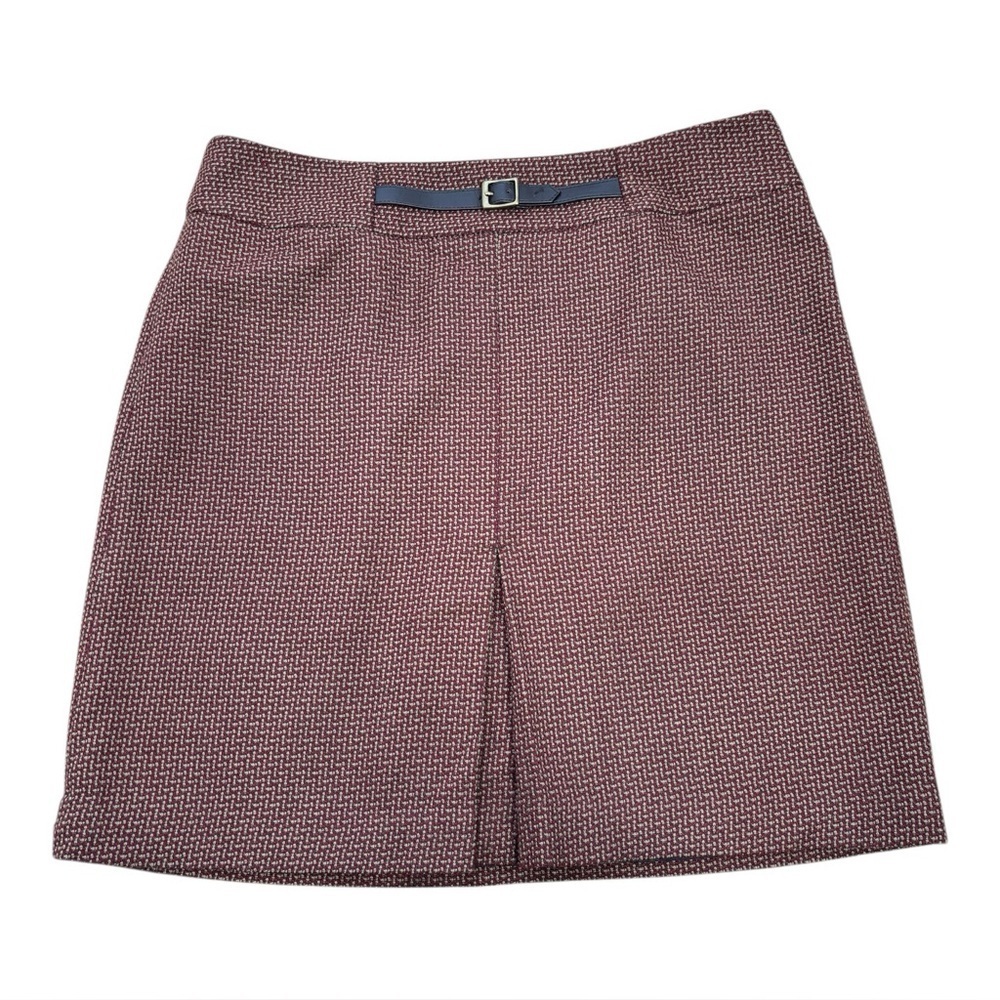 Ann Taylor Loft Wool Blend Skirt Hounds tooth Size 14 Fully Lined Belt Detail